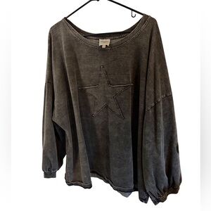 Hayden Los Angeles Tonal Star Patch Washed Crewneck Sweatshirt Black 2XL